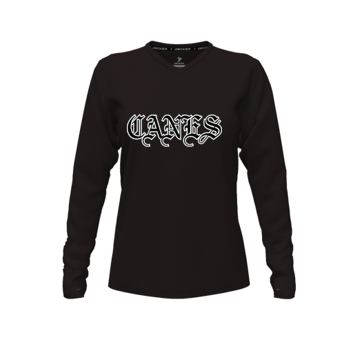 [FTLVCFBK-FYXS-LOGO1] Decker Comfort T-Shirt (Female Youth XS, Black, V Neck, Logo 1, Long Sleeve)