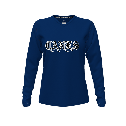 [FTLVCFNV-FYXS-LOGO1] Decker Comfort T-Shirt (Female Youth XS, Navy, V Neck, Logo 1, Long Sleeve)