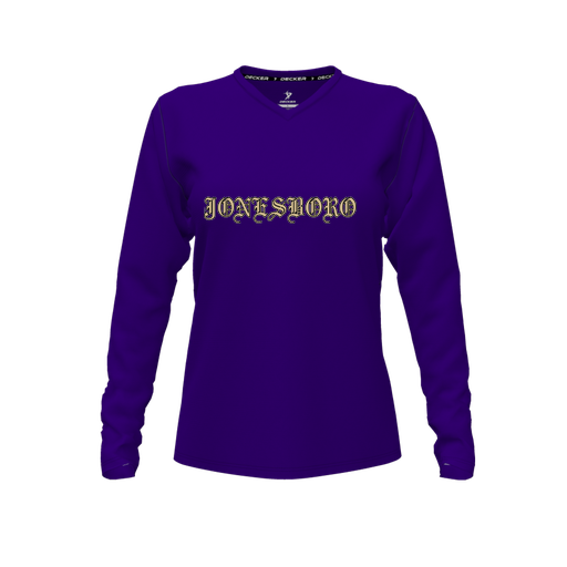 [FTLVPTPP-FYXS-LOGO2] Decker Performance T-Shirt (Female Youth XS, Purple, V Neck, Logo 2, Long Sleeve)